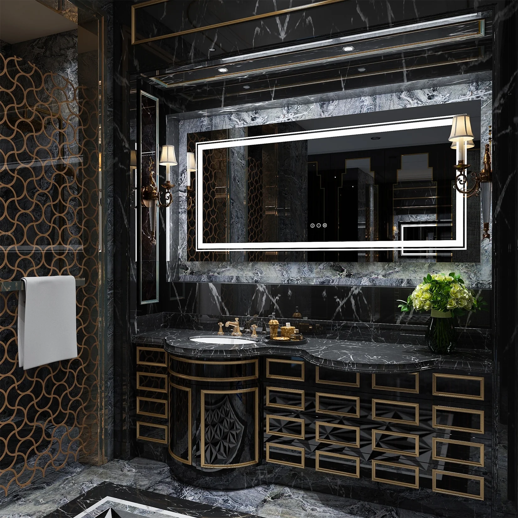Extra Large LED Lighted Bathroom Mirror, Anti-Fog Wall Mounted Vanity Mirror with 3 Colors - Image 42
