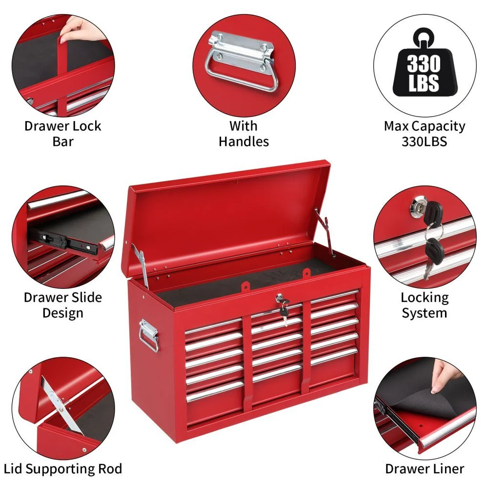 IVV 4-Drawer Rolling Tool Chest w/Lock & Key, Tool Storage Cabinet with Universal Wheels, Anti-Scratch Liners, Tool Organizer Box for Garage, Warehouse & Repair Shop, Red - Image 15
