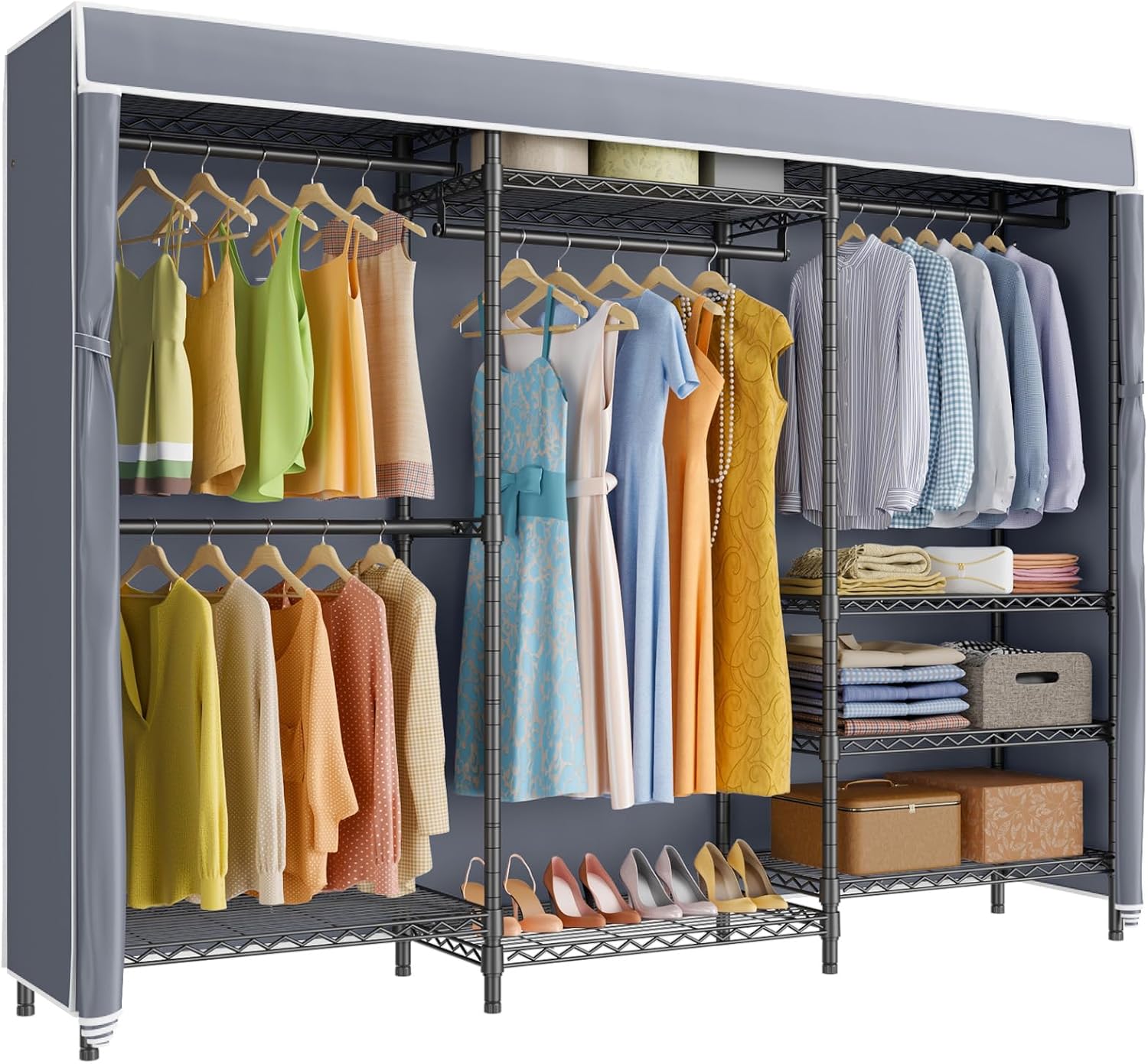 V5C Heavy Duty Covered Clothes Rack Portable Closet Rack, Black Metal Clothing Rack with Black Upgraded Polyester Cover, Adjustable Custom Freestanding Closet Wardrobe, Max Load 800LBS - Image 10