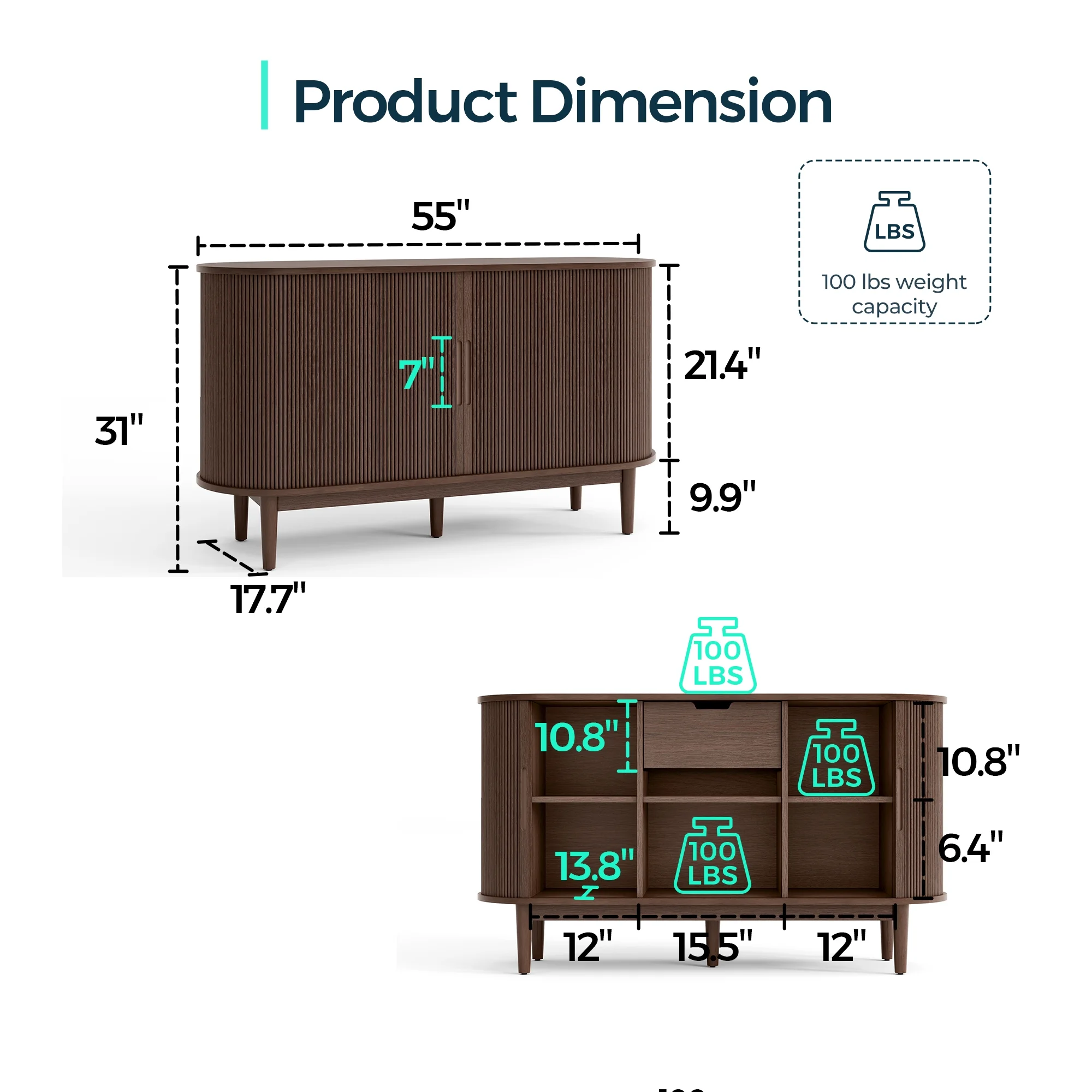 LINSY HOME Fluted Pantry Storage Cabinet, Kitchen Cabinets with Sliding Tambour Door, Wide Storage Cabinet with Removable & Adjustable Shelves for Dining Room, Living Room, Bathroom, Oak - Image 11