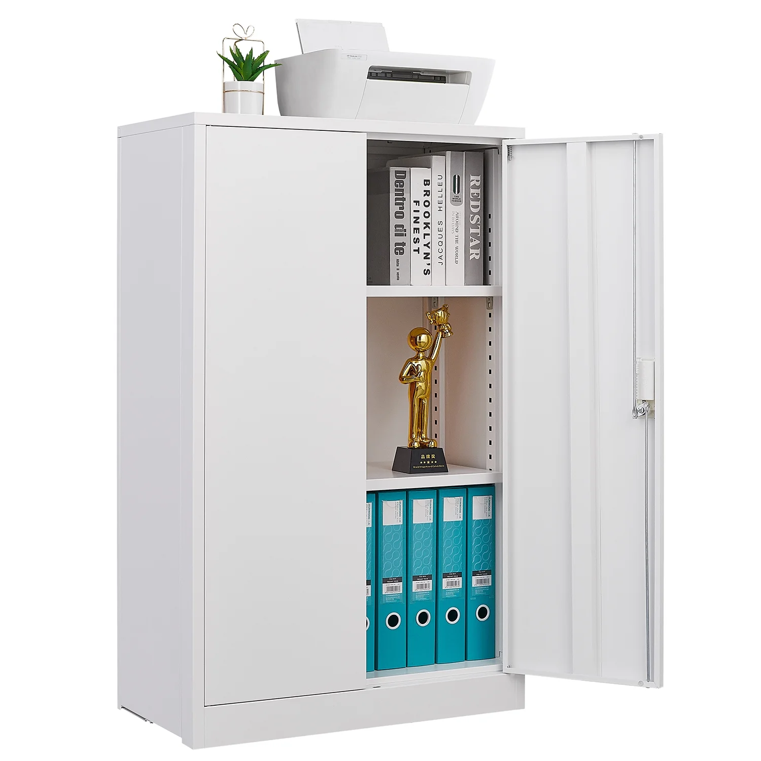 Gewnee Metal Storage Cabinet, 42 inch Folding Garage Cabinets with Adjustable Shelves and Locking Doors,White - Image 3