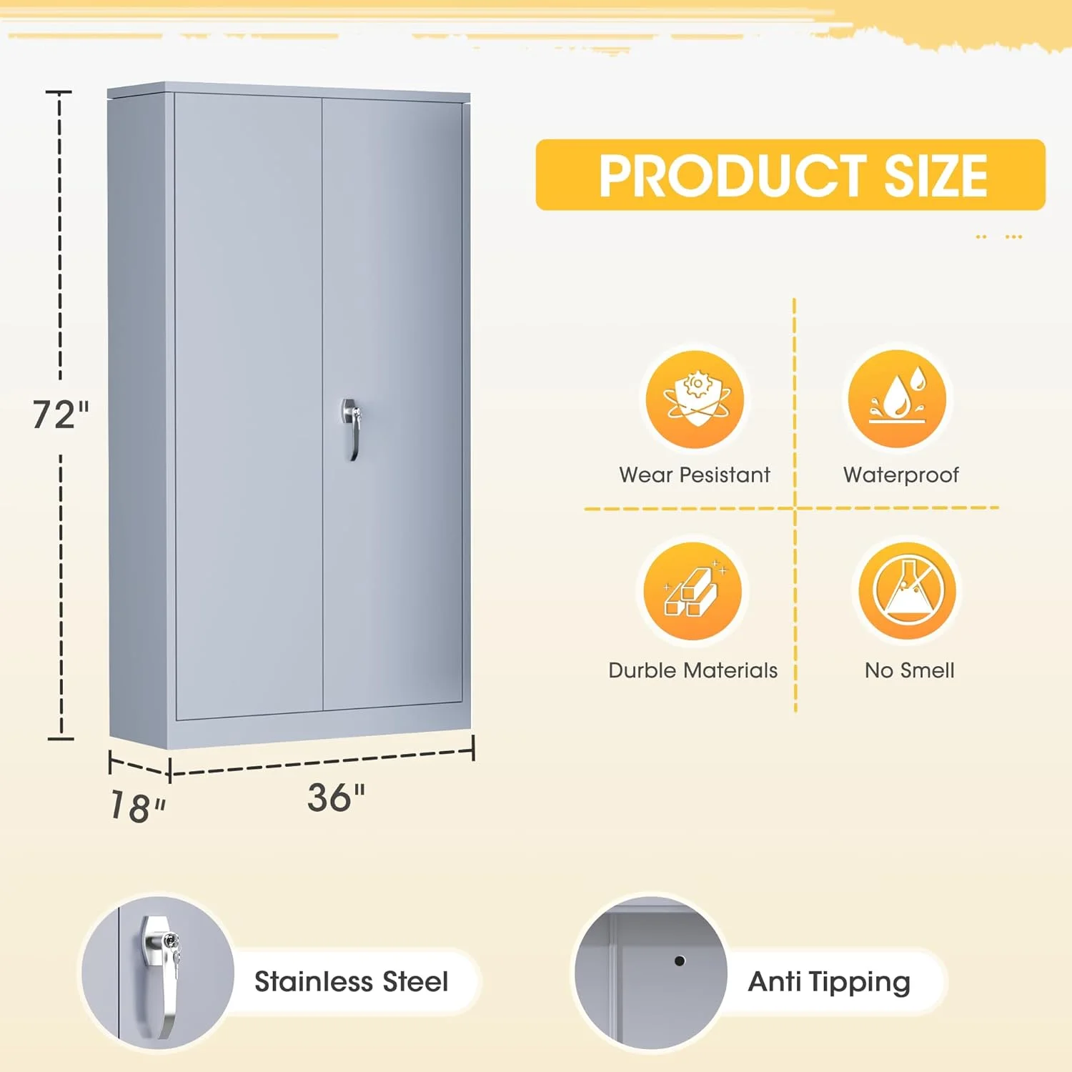SOLAURA Metal Storage Cabinet with Wheels, 73" Garage Rolling Cabinet with Locking Door and 4 Shelves, Tool Cabinet on Caster for Home, Office, Black - Image 62
