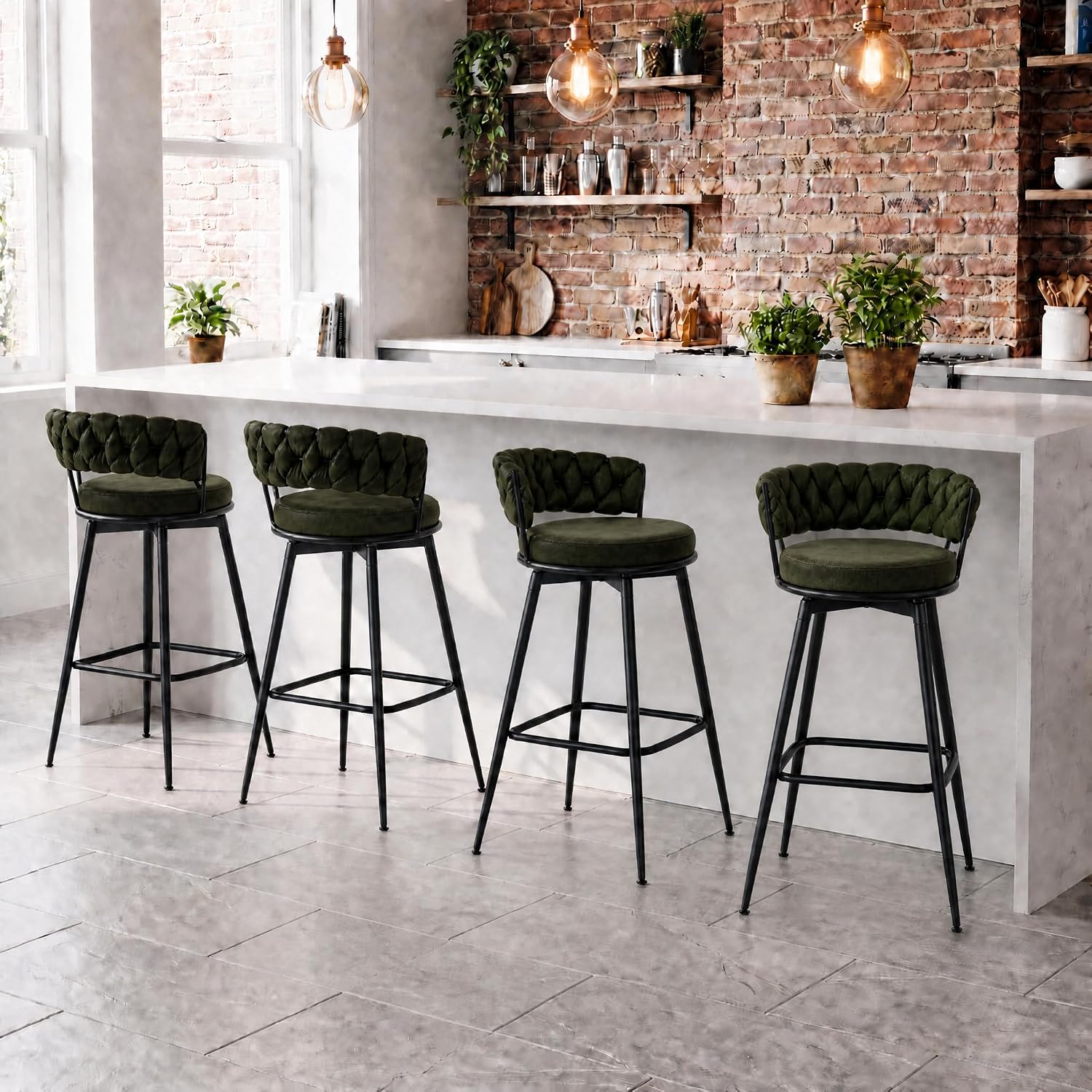 Bar Stools Set of 2 Upholstered Kitchen Counter Height Barstool Grey - Image 20