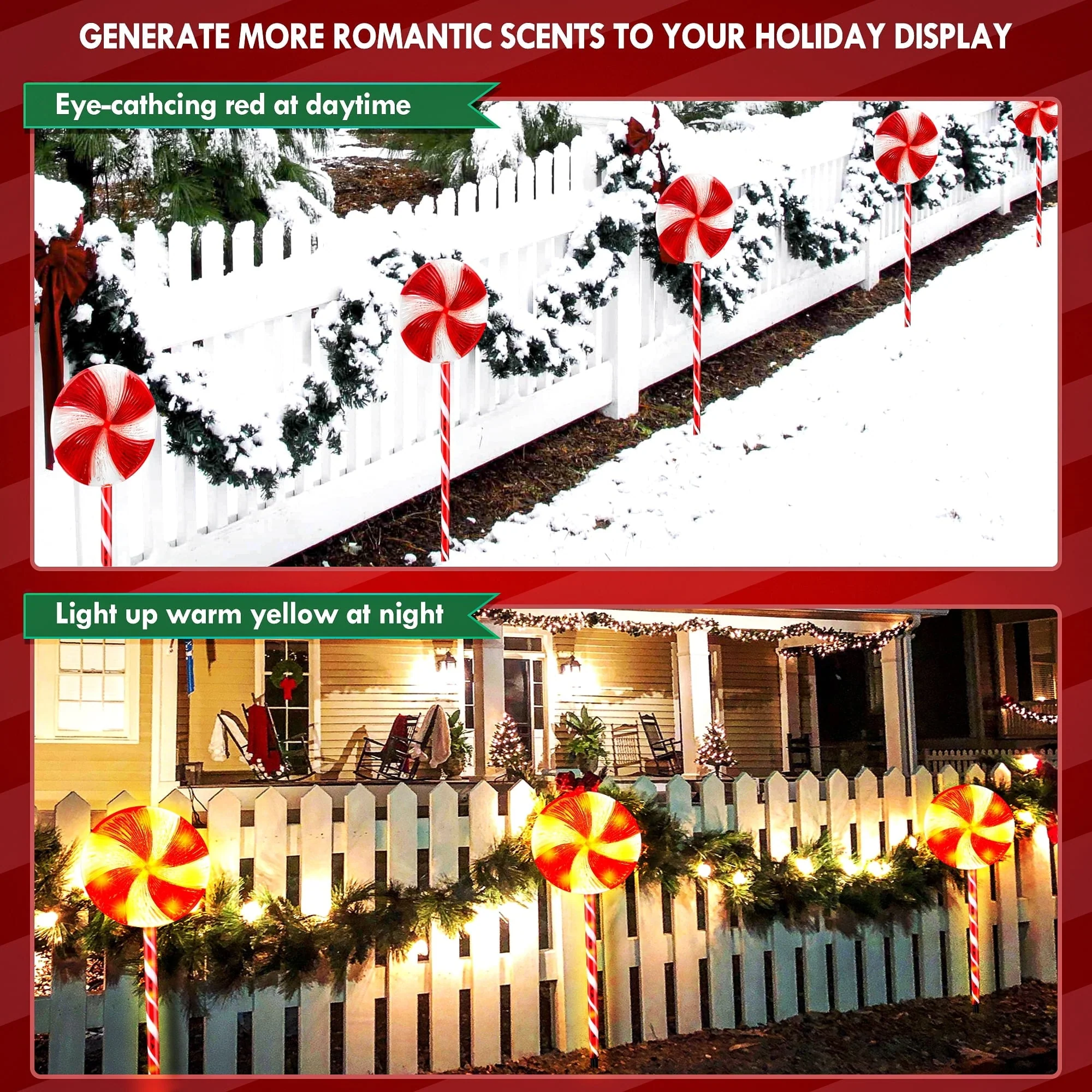 Set of 3 28inch Christmas Pathway Light Lollipop 8 Lighting Modes Flickering Candy Marker Waterproof Outdoor Christmas Decor Light - Image 6