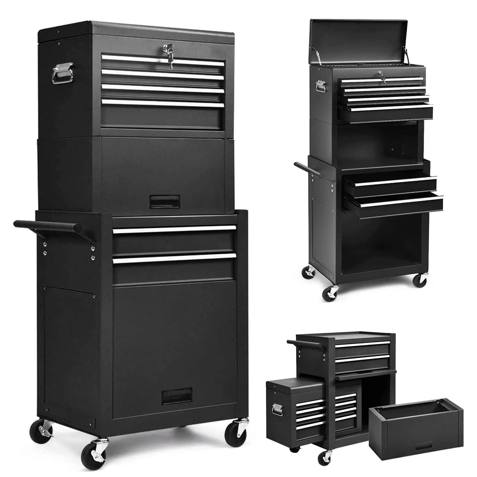 NIGSQJB 3-In-1 Tool Chest on Wheels with 6 Drawers, 52"H Tool Storage Cabinet with Auto Locking System,Detachable Top,Tool Box Organizer for Garage,Workshop,Repair Shop,DIY, Red - Image 19