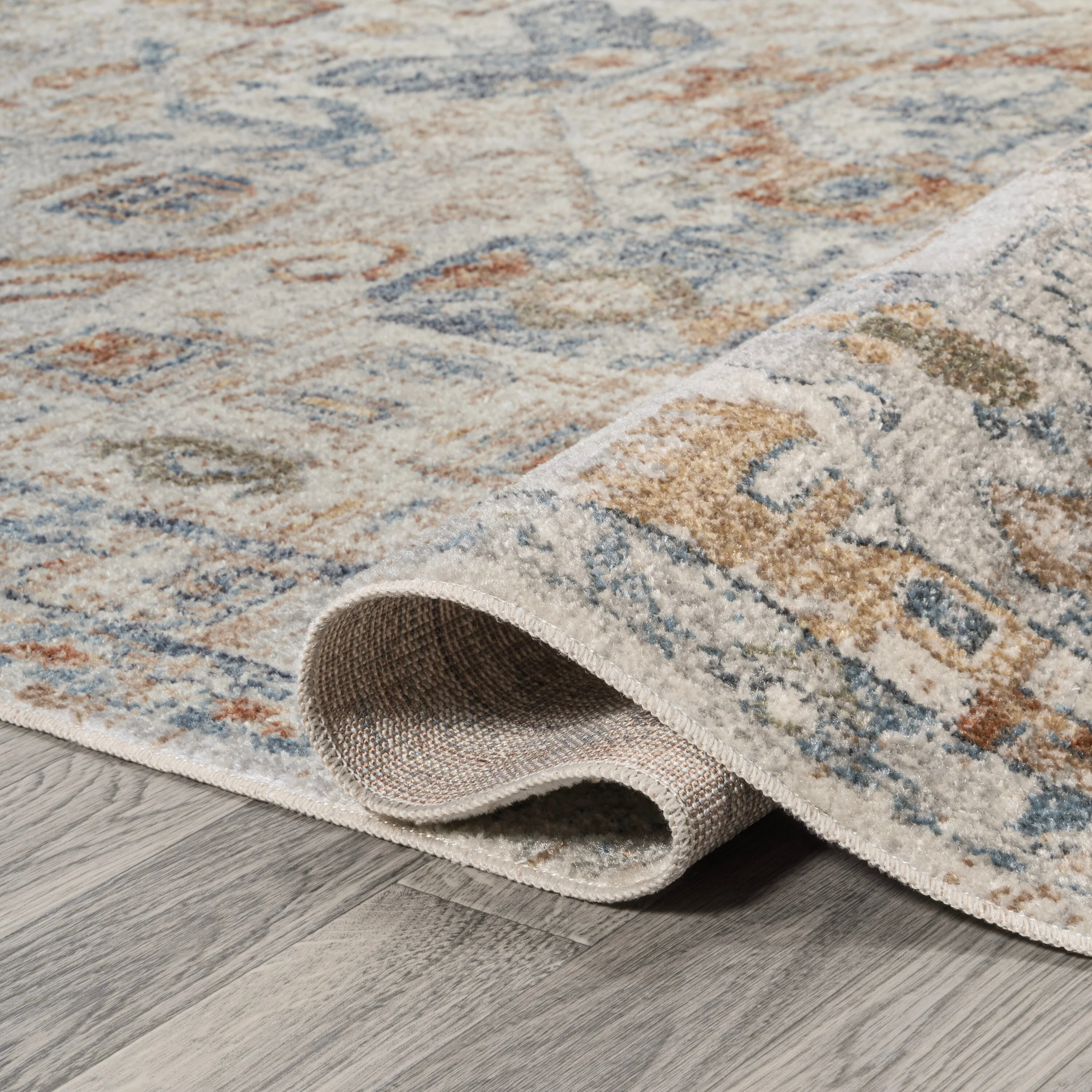 Bohemian Medallion Low-Pile Machine-Washable Area Rug, Cream and Terra - Image 51