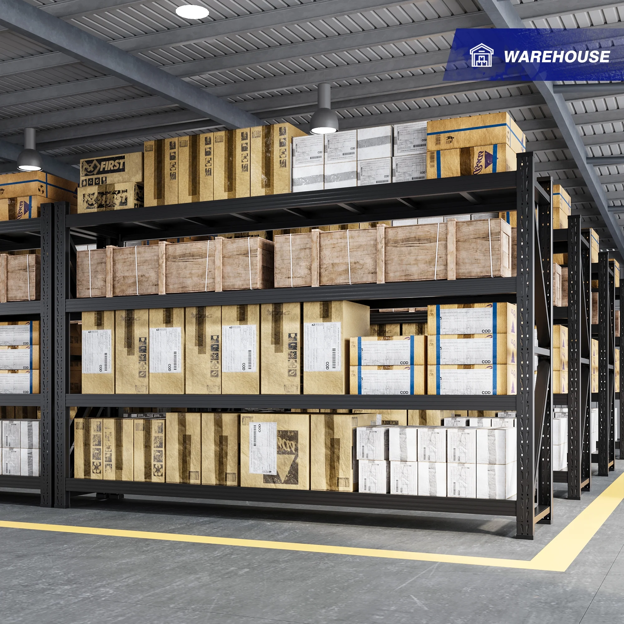 AUHUP 4-Tier Garage Storage Shelves 2400LBS Heavy Duty Metal Shelving 48" W Shelving Unit for Warehouse,Basement Industrial,Home Utility Rack Shelf, Black - Image 13