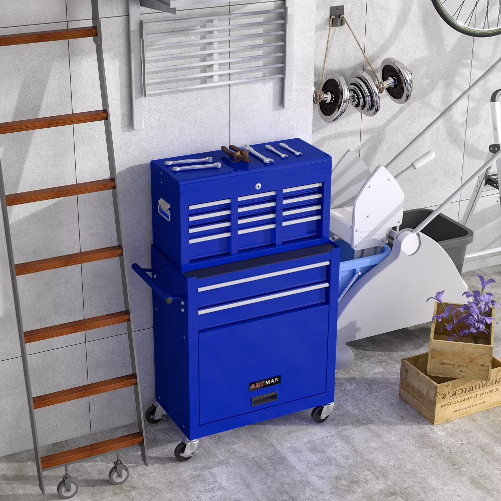 8-Drawer Rolling Tool Chest with Wheels, Removable Tool Box with Locking System, Tool Box Organizer with Hooks, Large Capacity Garage Storage Cabinet for Warehouse, Garage, Repair Shop, Orange - Image 7