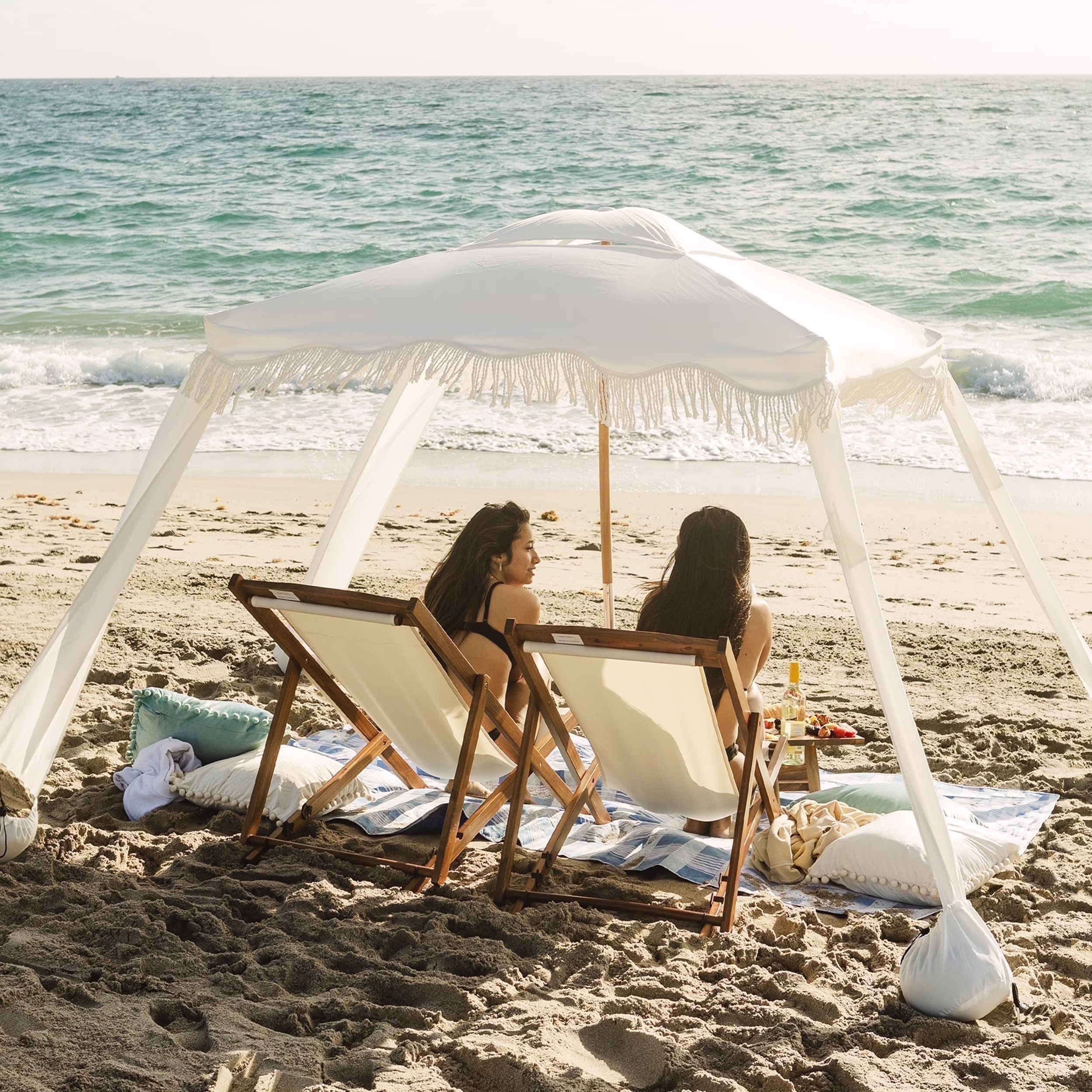 AMMSUN 6'-6' Boho Beach Cabana Tent Canopy with Tassels Fringe UPF50+ Outdoor for Beach Patio,White