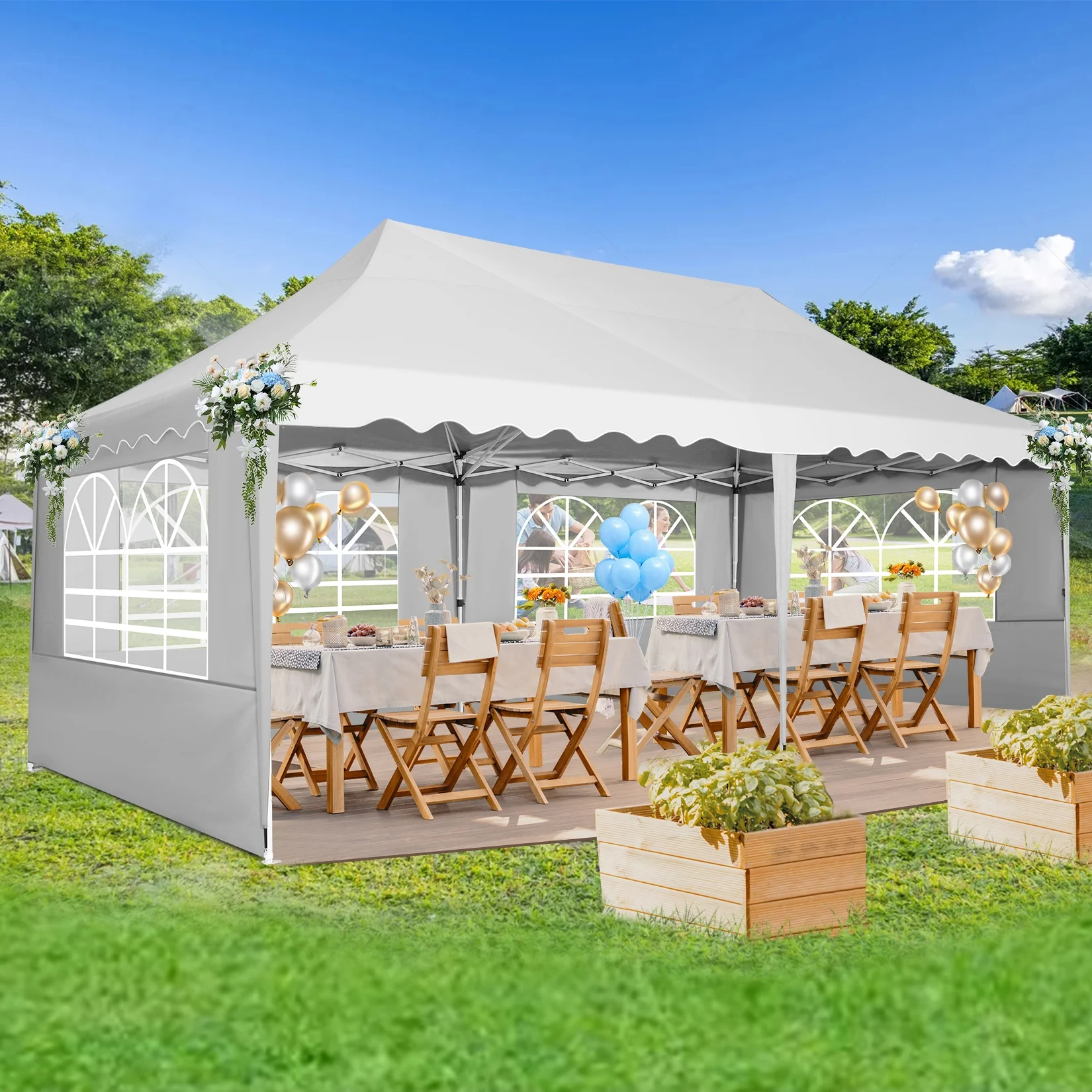 HOTEEL Canopy 10'x20' Pop Up Canopy Tent Heavy Duty Waterproof Adjustable Commercial Instant Canopy Outdoor Party Canopy Parties,Wedding,Outside Patio,Event,Backyard,White - Image 8