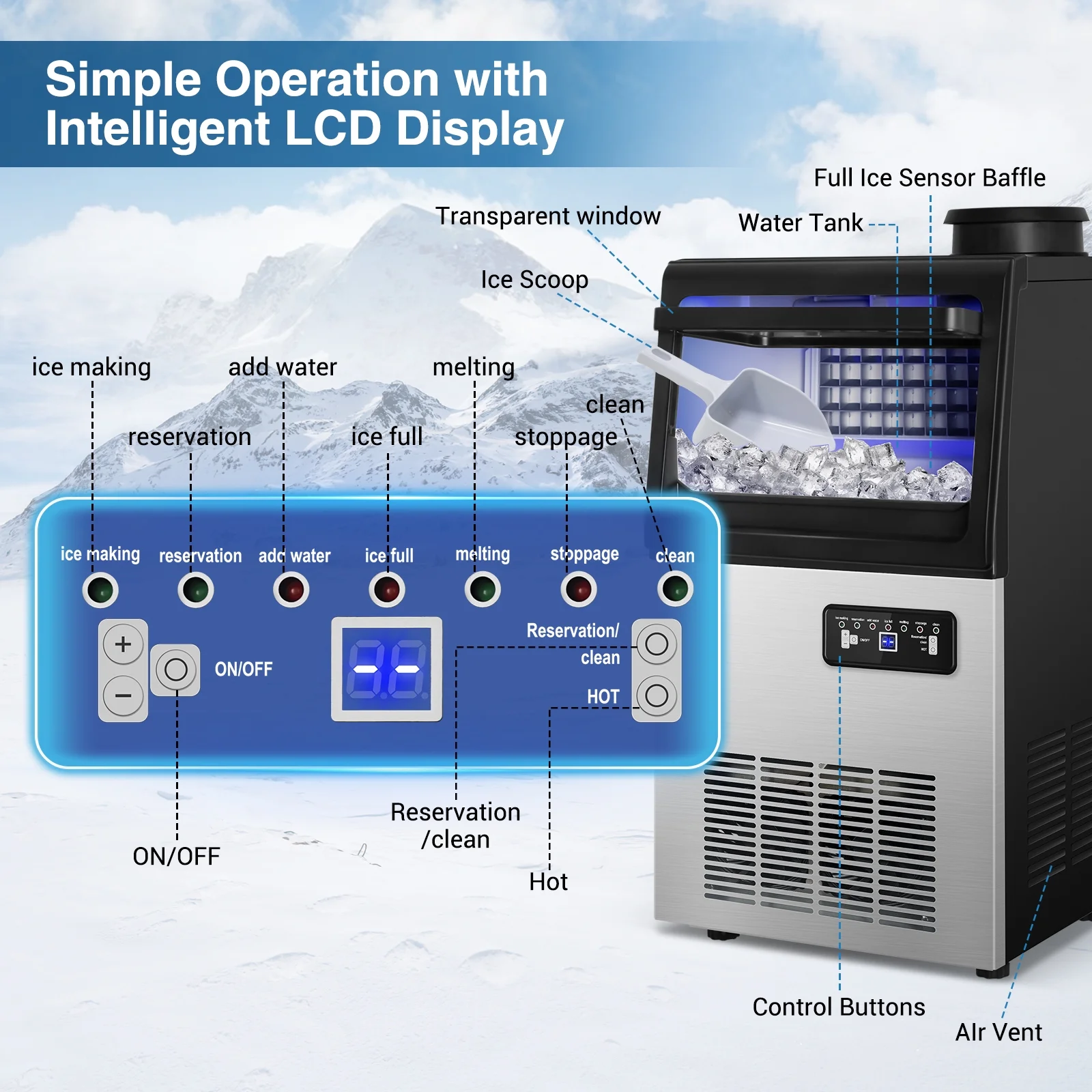 Tittla Commercial Ice Maker 88Lbs/24H,Ice Machine with 11 lbs Storage,36 Cubes in 15-25 mins - Image 6