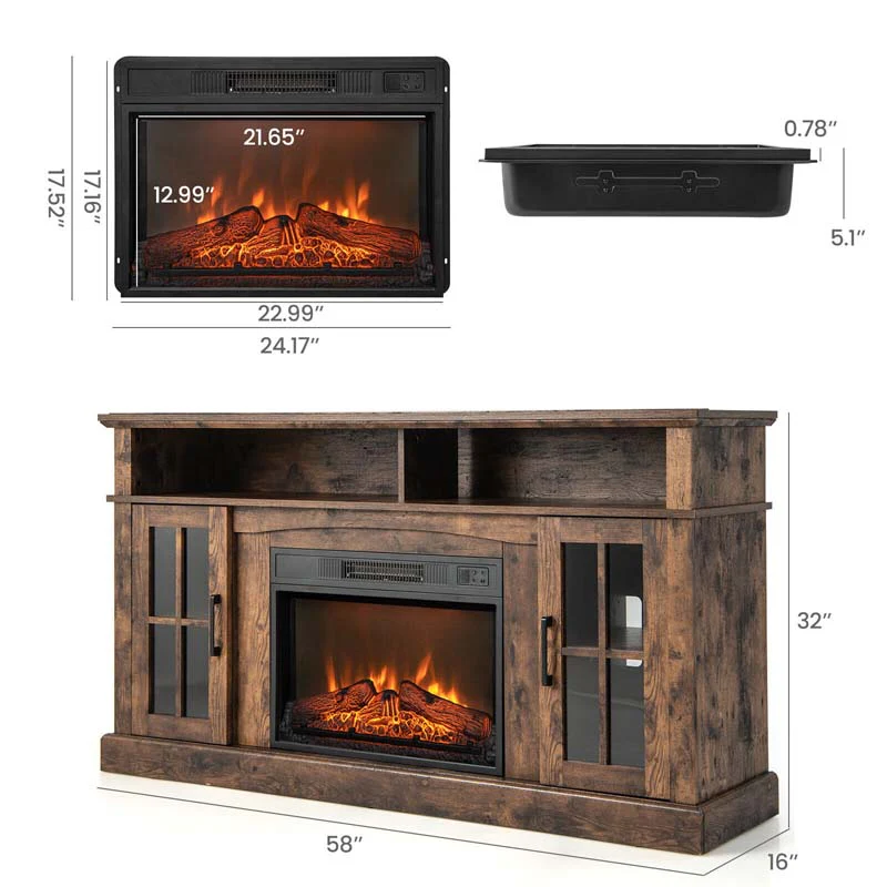 58" TV Console with 23" Fireplace Insert, Fireplace TV Stand for TVs up to 65 Inches, 1400W Electric Fireplace Heater - Image 22