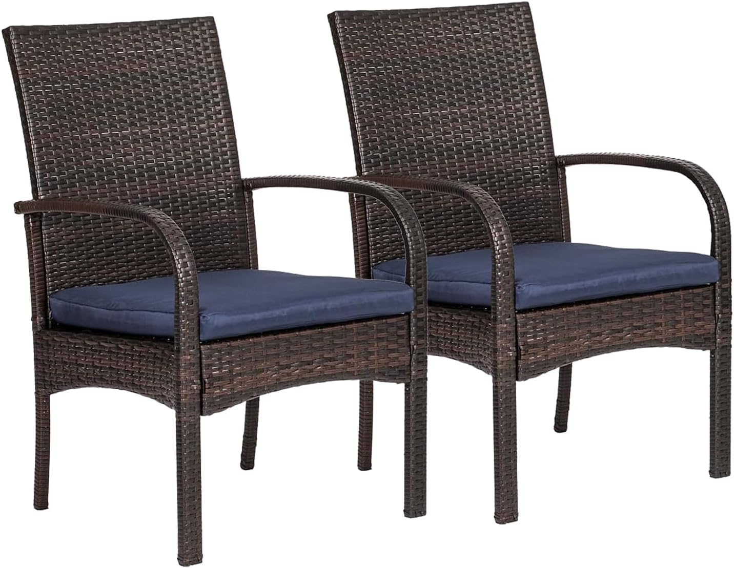 Outdoor Wicker Patio Dining Chairs with Padded Cushions Set of 2: Porch Rattan Chairs Club Chairs with High Back and Deep Seating 350lbs, Brown - Image 3