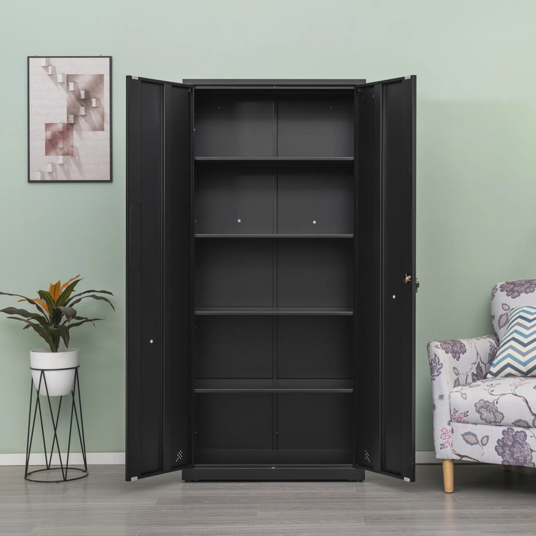 31.5" Metal Storage Cabinet with 2 Doors and 2 Adjustable Shelves, Garage Storage Cabinet with Metal Handles, Metal File Cabinet for Home Office School Gym, Black - Image 29