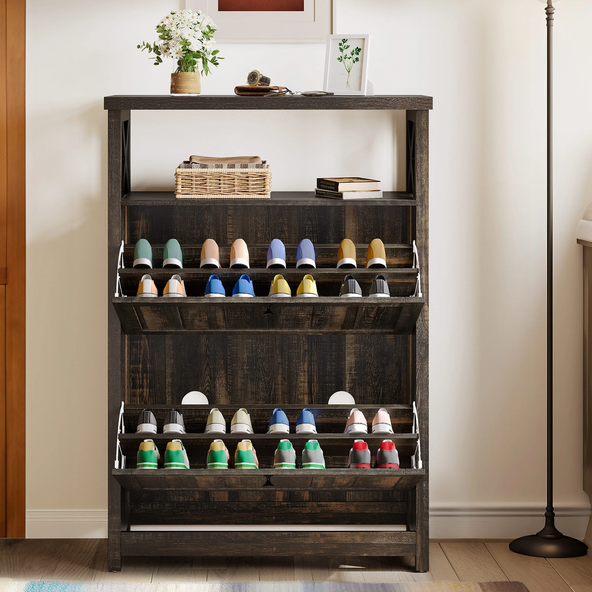 Shoe Storage Cabinet Organizer with 2 Compartments, Entryway and Hallway Shoe Cabinet - Image 4