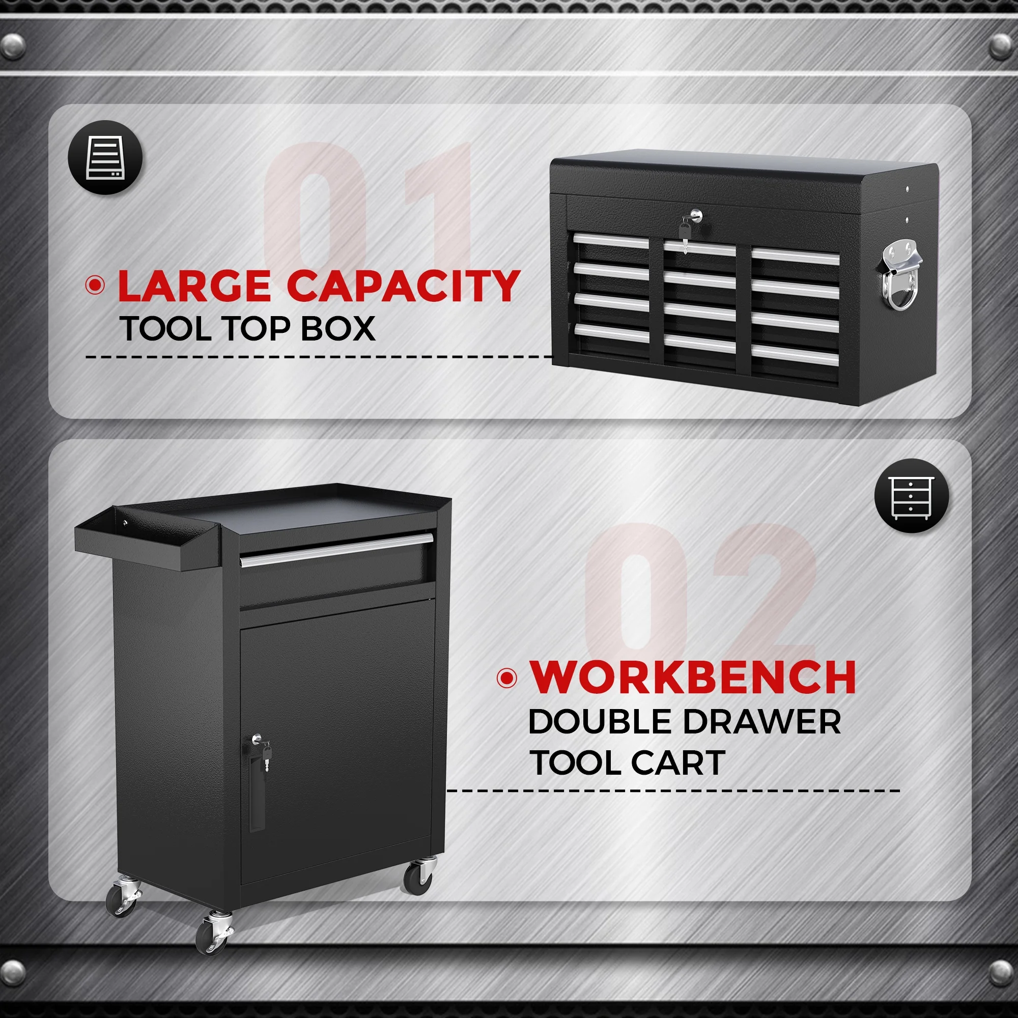 SUNCROWN 2-IN-1 Tool Chest, 8-Drawer Rolling Tool Chest with Hooks and Lockable Wheels,Metal Storage Detachable Top Tool Box with Lockable Wheels for Garage, Workshop, Art Studio(Black) - Image 36