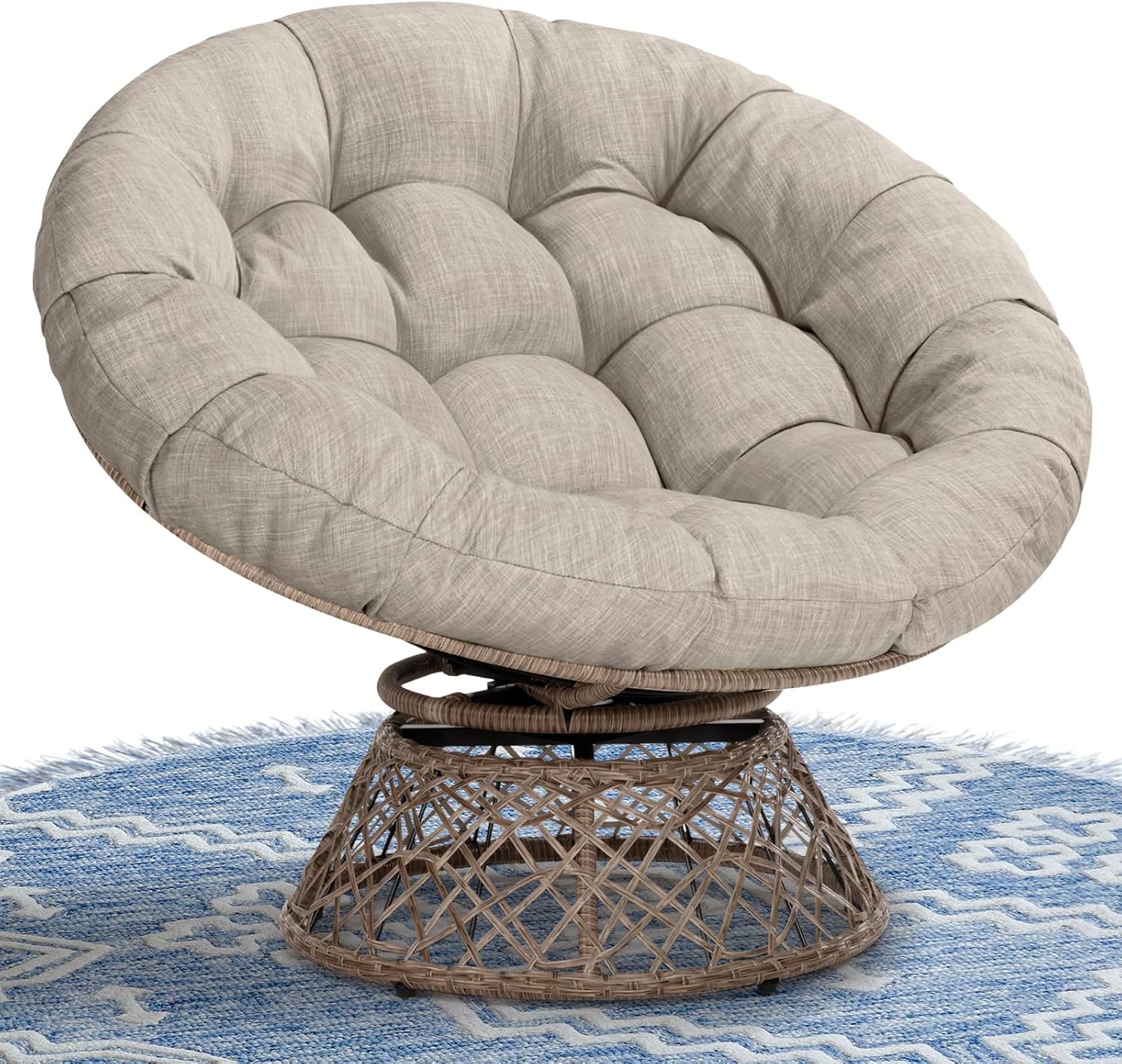 40" Wicker Papasan Chair, 360° Swivel, Arctic Snow, Brown Base - Image 10