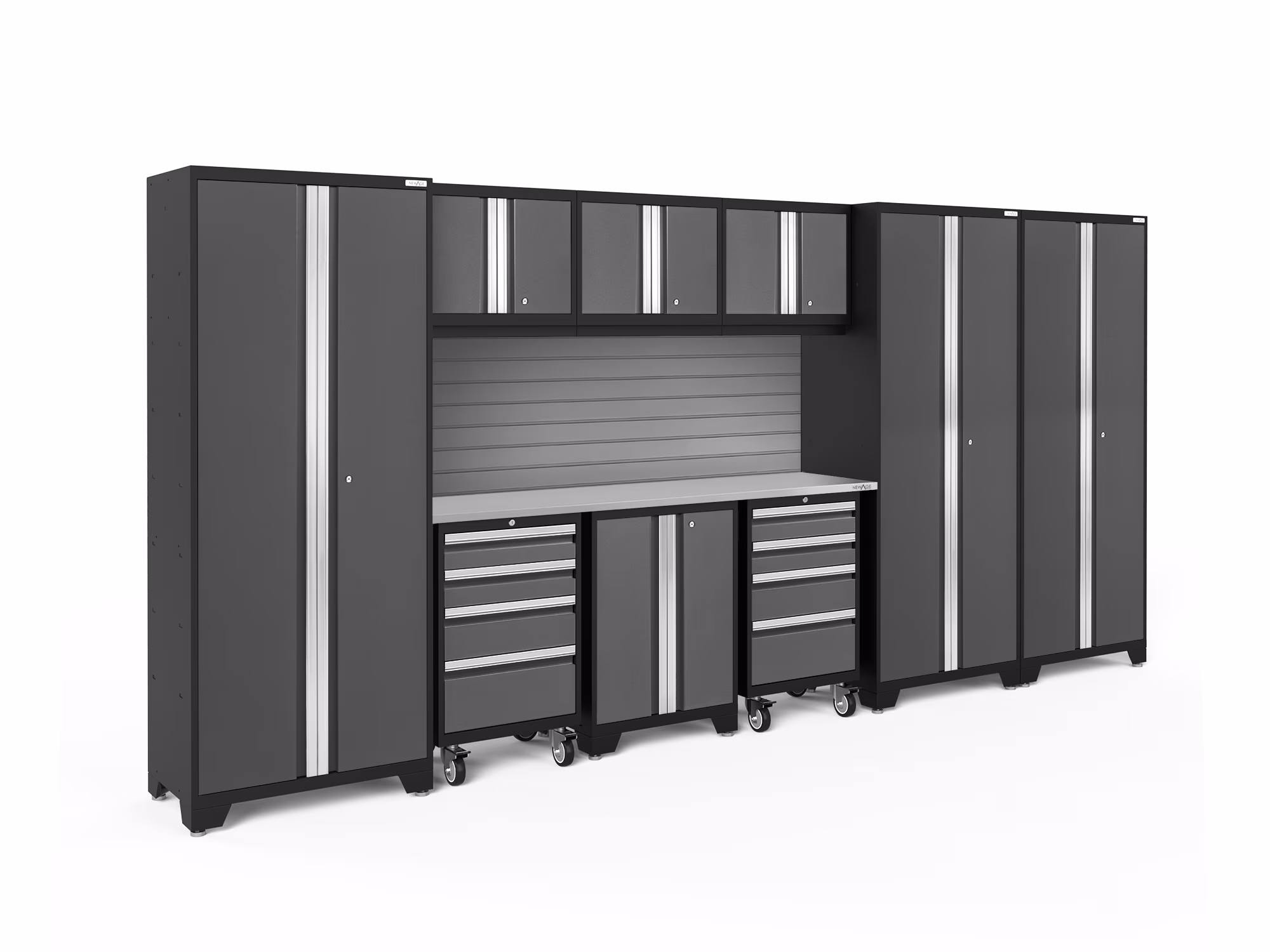 NewAge Products Bold Series Gray 10 Piece Cabinet Set, Heavy Duty 24-Gauge Steel Garage Storage System, Slatwall Included - Image 13