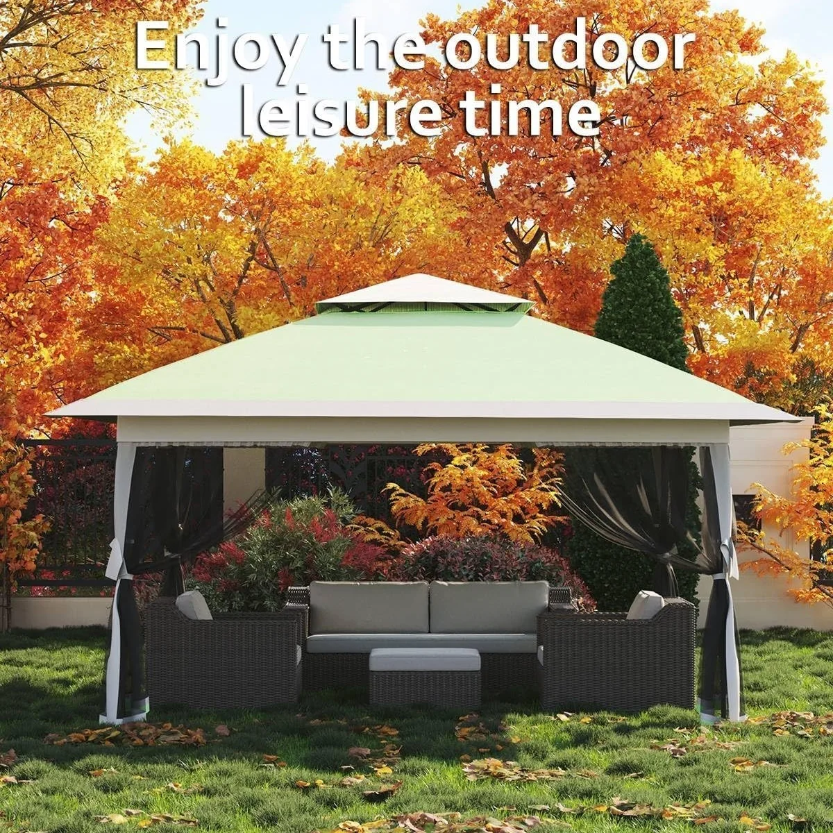 13x13FT with Expansion Bolts, Canopy Tent, Heavy Duty Party Tent & Shelter with Double Roofs, Mosquito Nettings and Privacy Screens Tent for Party, Wedding, Outdoor Dining, Patio, Backyar - Image 2