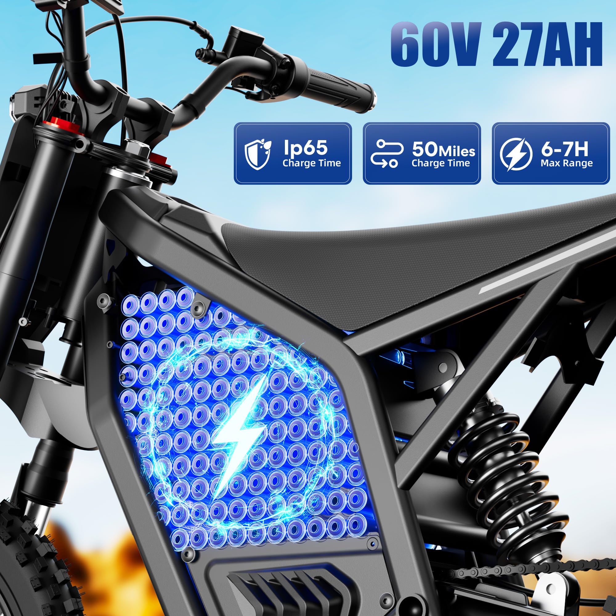 Electric Dirt Bike for Teens Adults, 5500W Mid-Drive Motor E Dirt Bike - Image 4