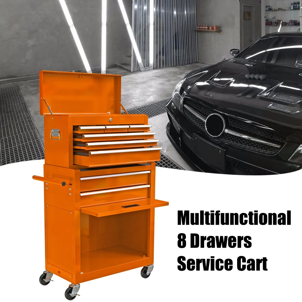 8-Drawer Rolling Tool Chest with Wheels, Removable Tool Box with Locking System, Tool Box Organizer with Hooks, Large Capacity Garage Storage Cabinet for Warehouse, Garage, Repair Shop, Orange - Image 4