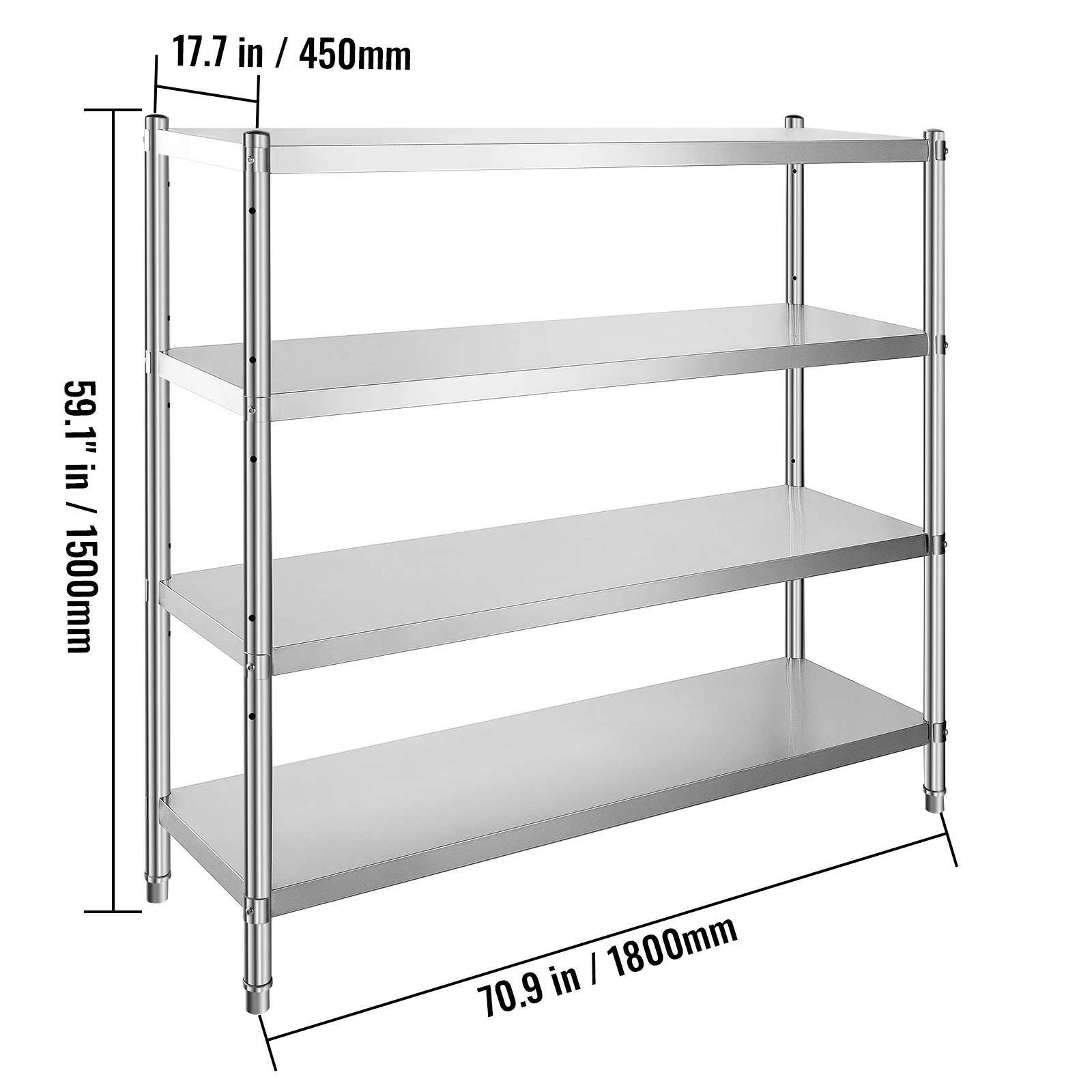 KFFKFF Storage Rack, Quad-Level Metal Shelves, Organizational Shelf Unit, Dimensions 70.9 x 17.7 x 59.1 Inches, Robust Storage Rack Shelving, Total Load Capacity 1320 Lbs, Height Modifiable - Image 7