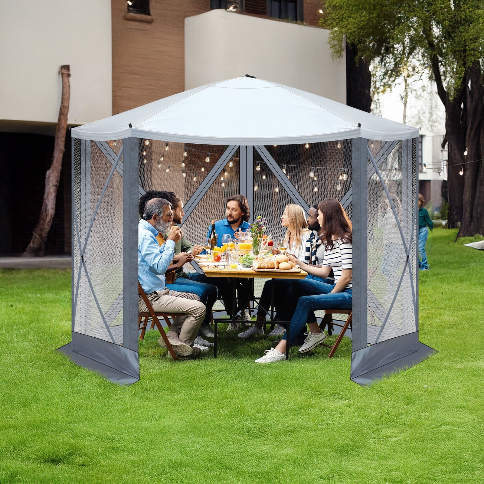 10'x10' Outdoor Pop-Up Camping Canopy - UV & Waterproof, 5 Mesh Sidewalls, Portable with Carrying Bag for Camping,Patio,Lawn, Gray - Image 10