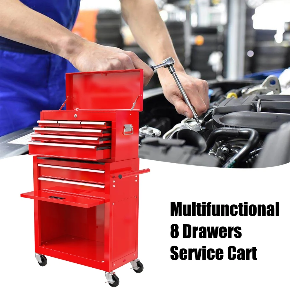8-Drawer Rolling Tool Chest with Wheels, Removable Tool Box with Locking System, Tool Box Organizer with Hooks, Large Capacity Garage Storage Cabinet for Warehouse, Garage, Repair Shop, Orange - Image 24