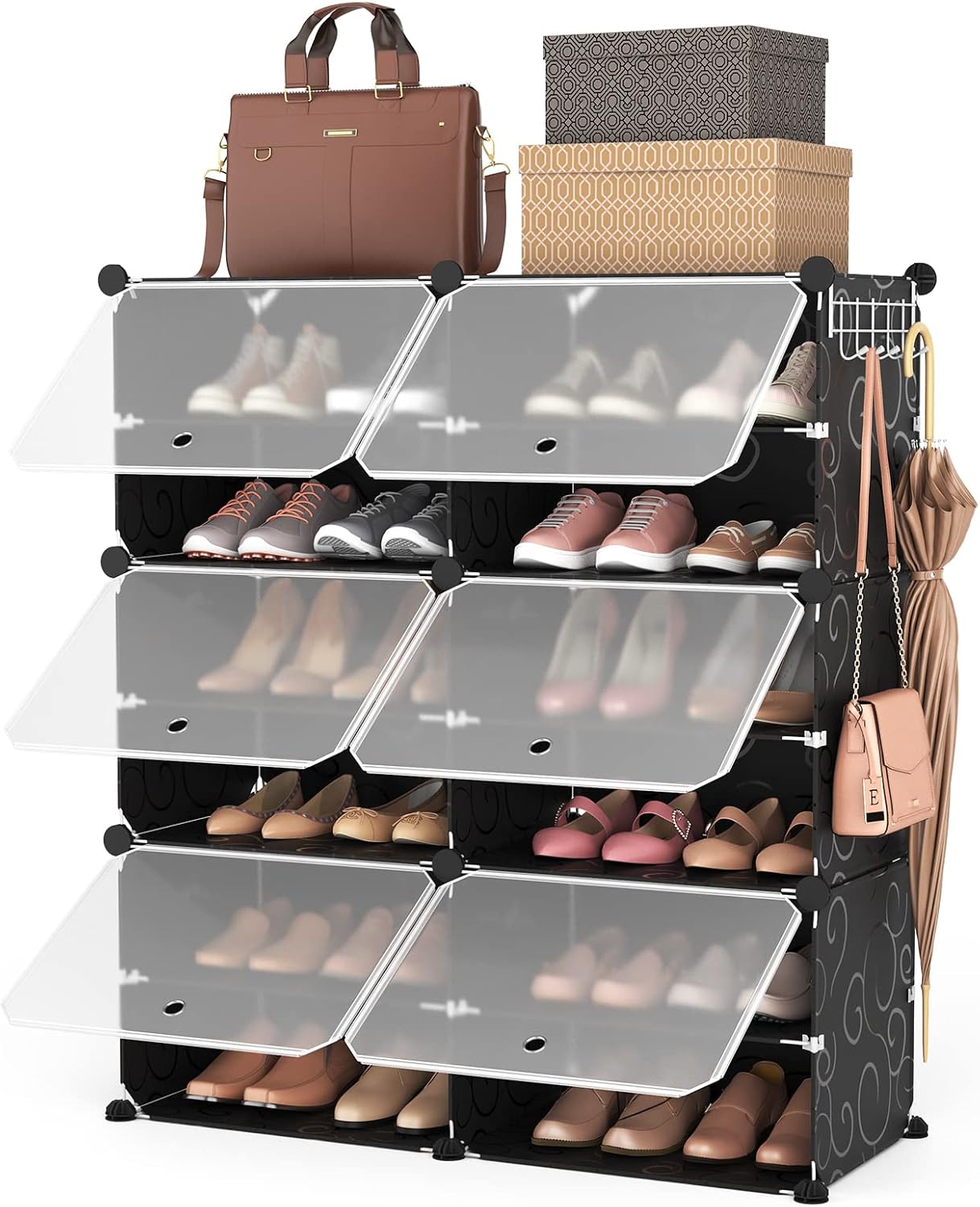 Portable Shoe Rack Organizer, 72 Pairs Covered Shoe Rack Shoe Organizer for Closet Entryway, 12-Tier Shoe Storage Cabinet Space Saver Closed Shoe Organizer Cabinet with Doors - Image 6