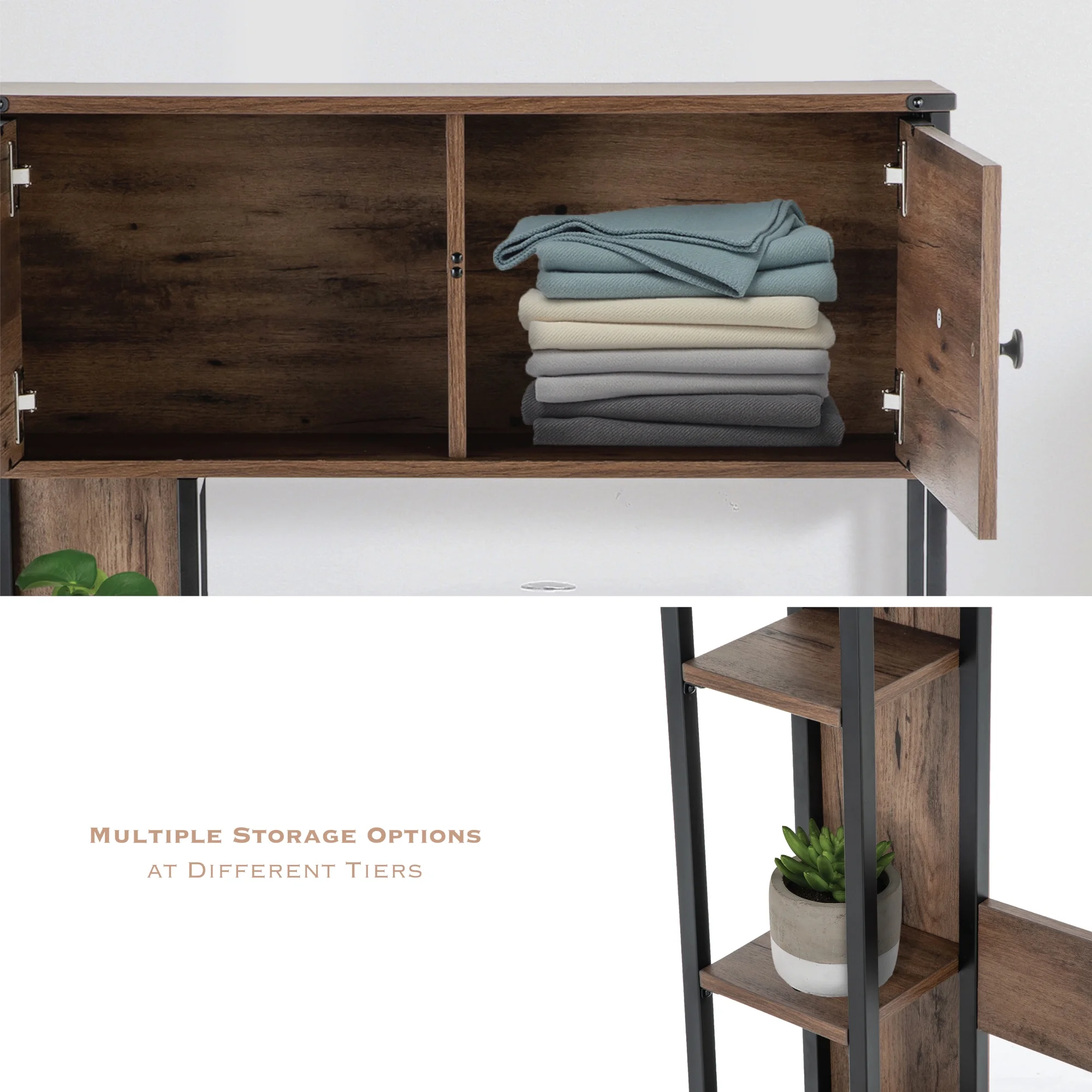 Landia Home over the Toilet Storage Cabinet, 3 Shelves, Brown Wood Finish - Image 8