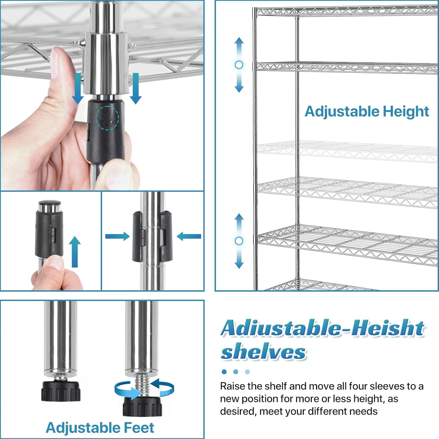 XF XINFENG 6 Tier Storage Shelves Adjustable Wire Shelving Heavy Duty Metal Shelves with Wheels 2100 lbs Capacity,Black - Image 14