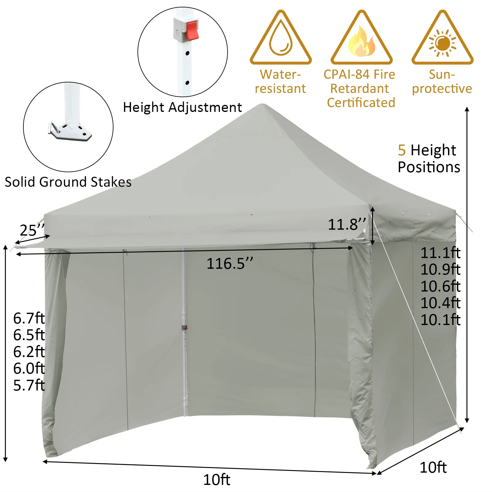 Patiojoy 10x10ft Pop up Tent, 4 Height Adjustment Folding Camping Tent with Awning Blue - Image 36