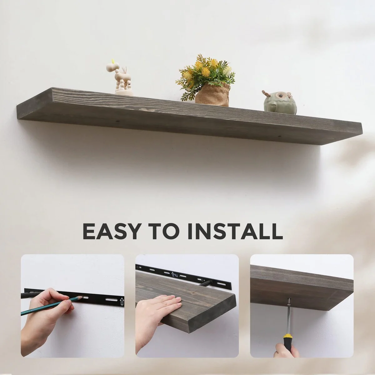 Set of 2 Handcrafted European Pine Floating Wall Shelves, Natural Rustic Wood - Image 25