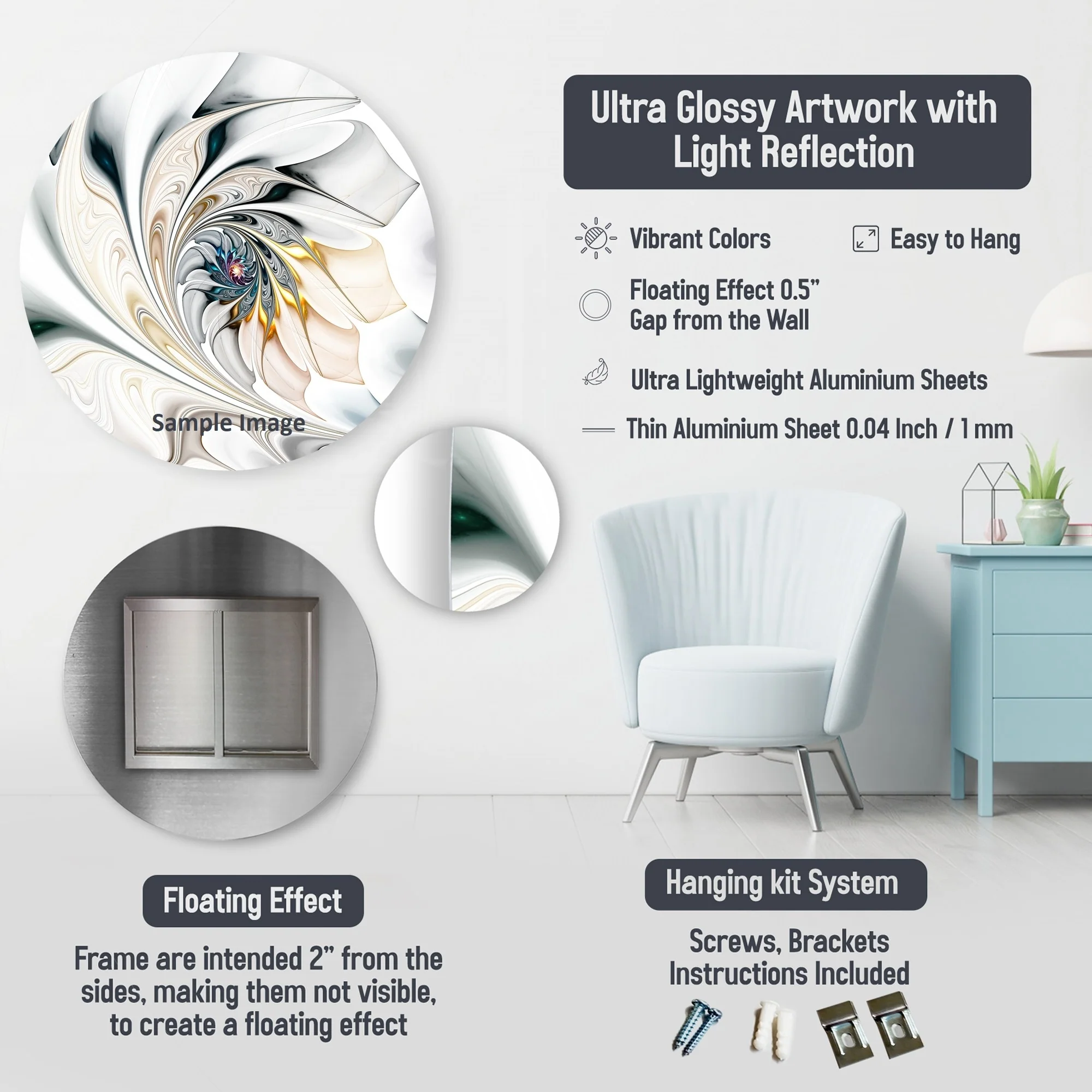 White Botanical Collage Metal Wall Art, Abstract Botanical Decor for Living Room - Image 5