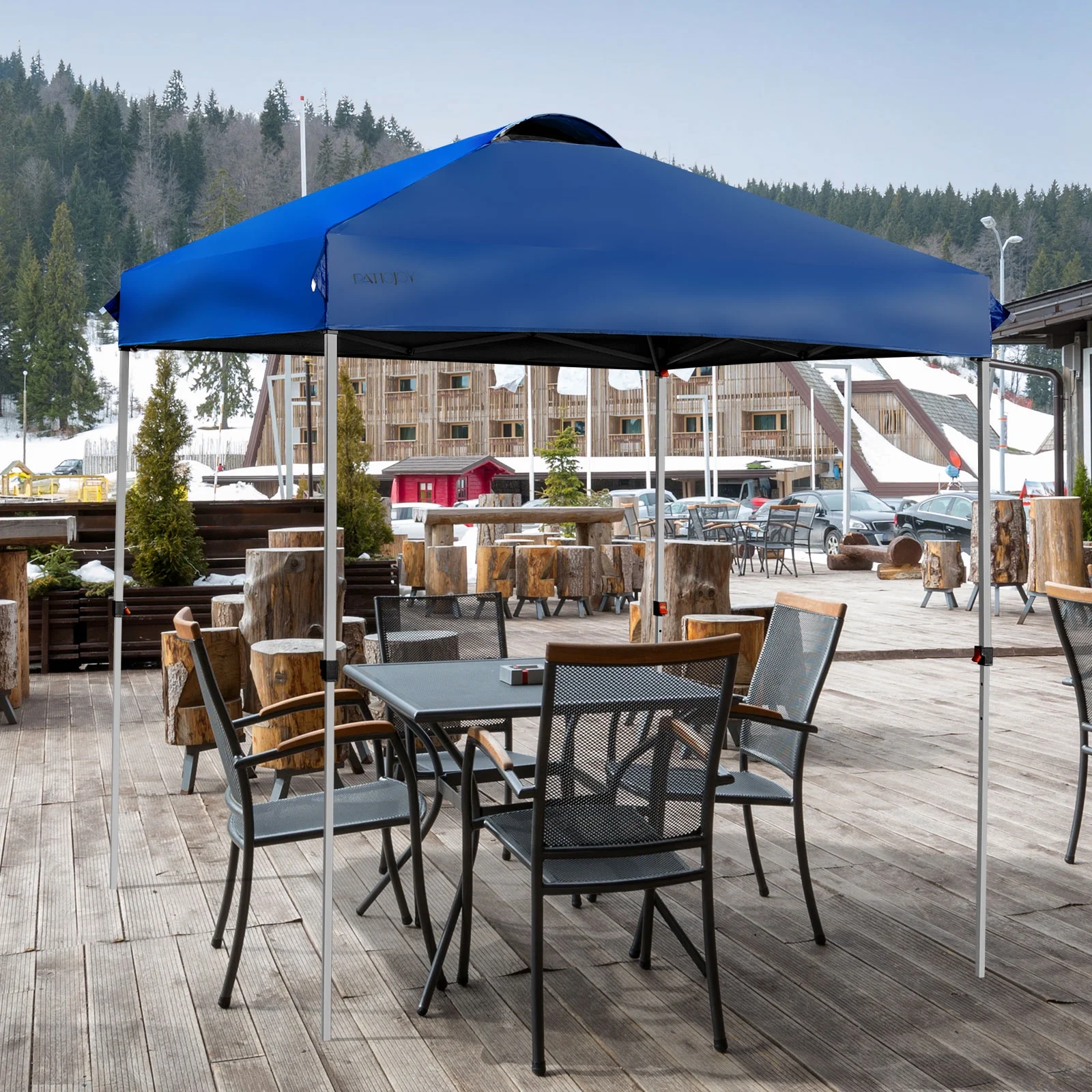 Patiojoy 6.6-?x 6.6-?Pop-up Canopy Tent Outdoor Camping Sun Shelter w/ Portable Roller Bag & 4 Weight Bags Blue - Image 4