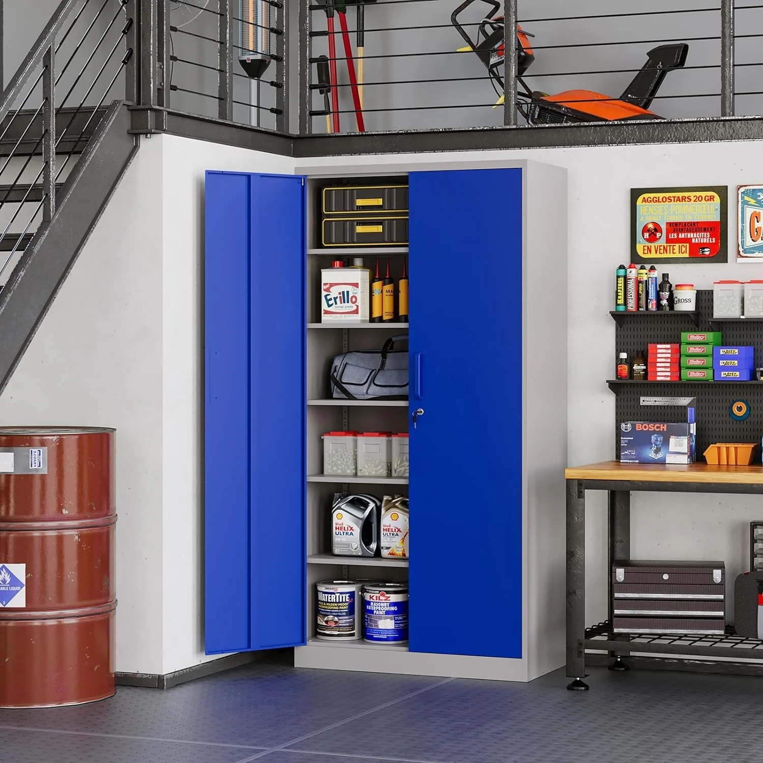 MIIIKO Metal Storage Cabinet with Locking Doors, Black Garage Lockable Steel Cabinets with 4 Doors and 5 Shelves for Home, Garage, Pantry Workshop Warehouse - Image 31